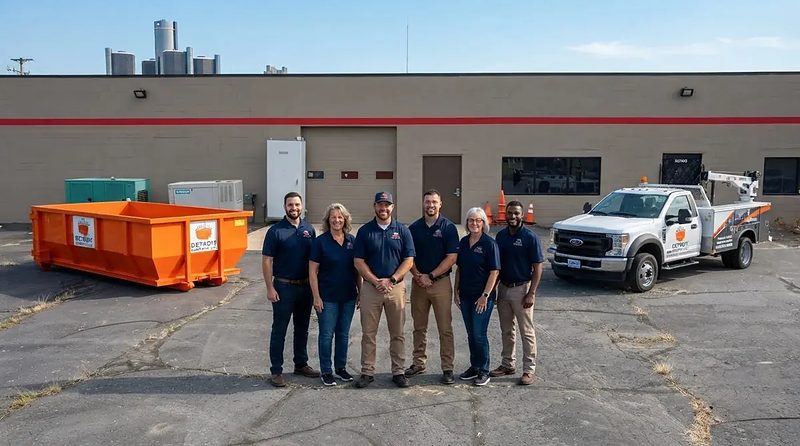 The Detroit Dumpster Co team with the trucks