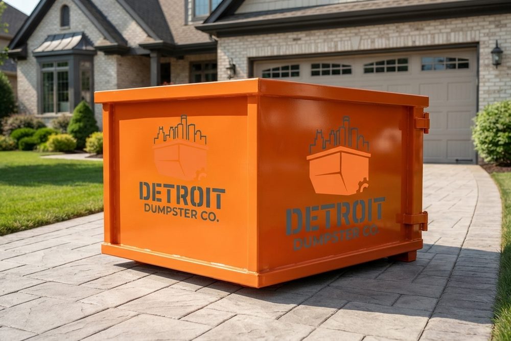 10-yard Detroit Dumpster Co dumpster on a residential driveway in Detroit